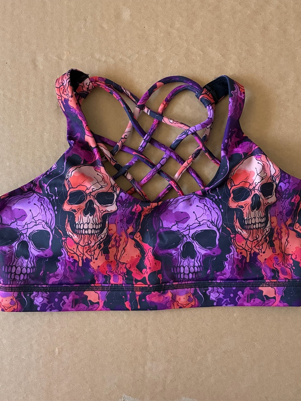 CVG Constantly Varied Gear Flame Skull Sports Bra Medium Workout Avtivewear Goth